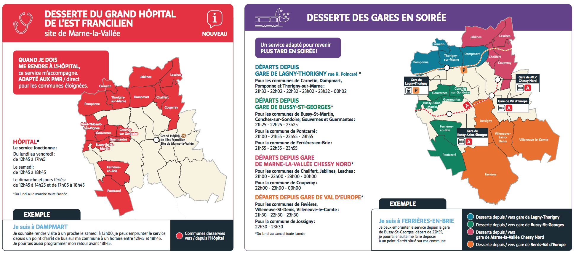 Carte du service du territoire de Marne-la-Vallée desservi par le Transport à la Demande.