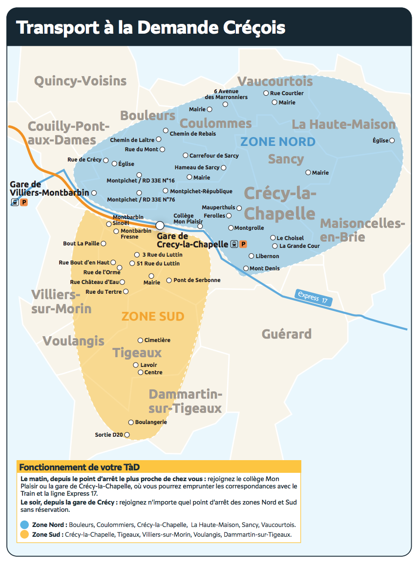 Carte du service du territoire du Créçois desservi par le Transport à la Demande.