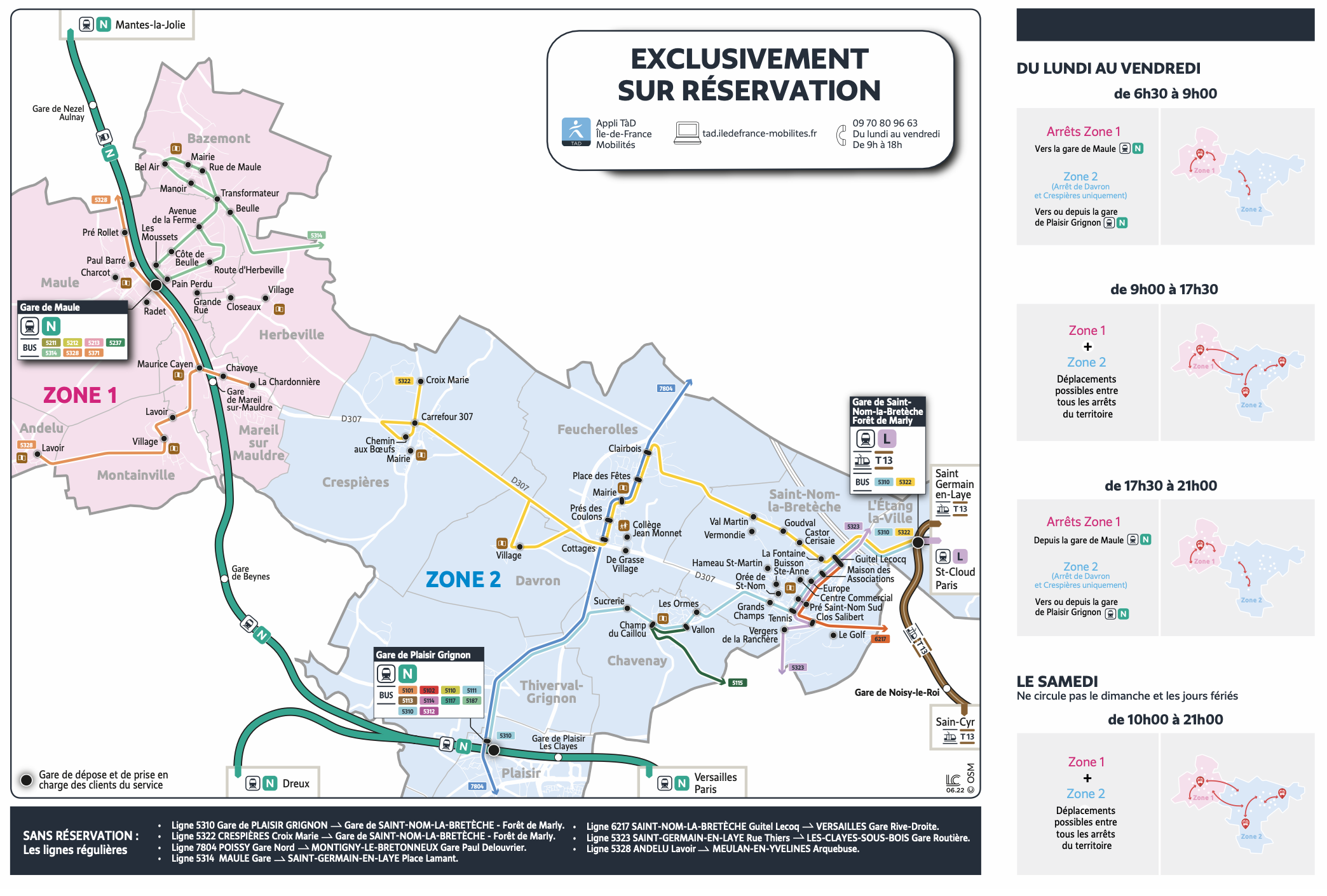 Plan du territoire de Gally-Mauldre desservi par le Transport à la Demande.