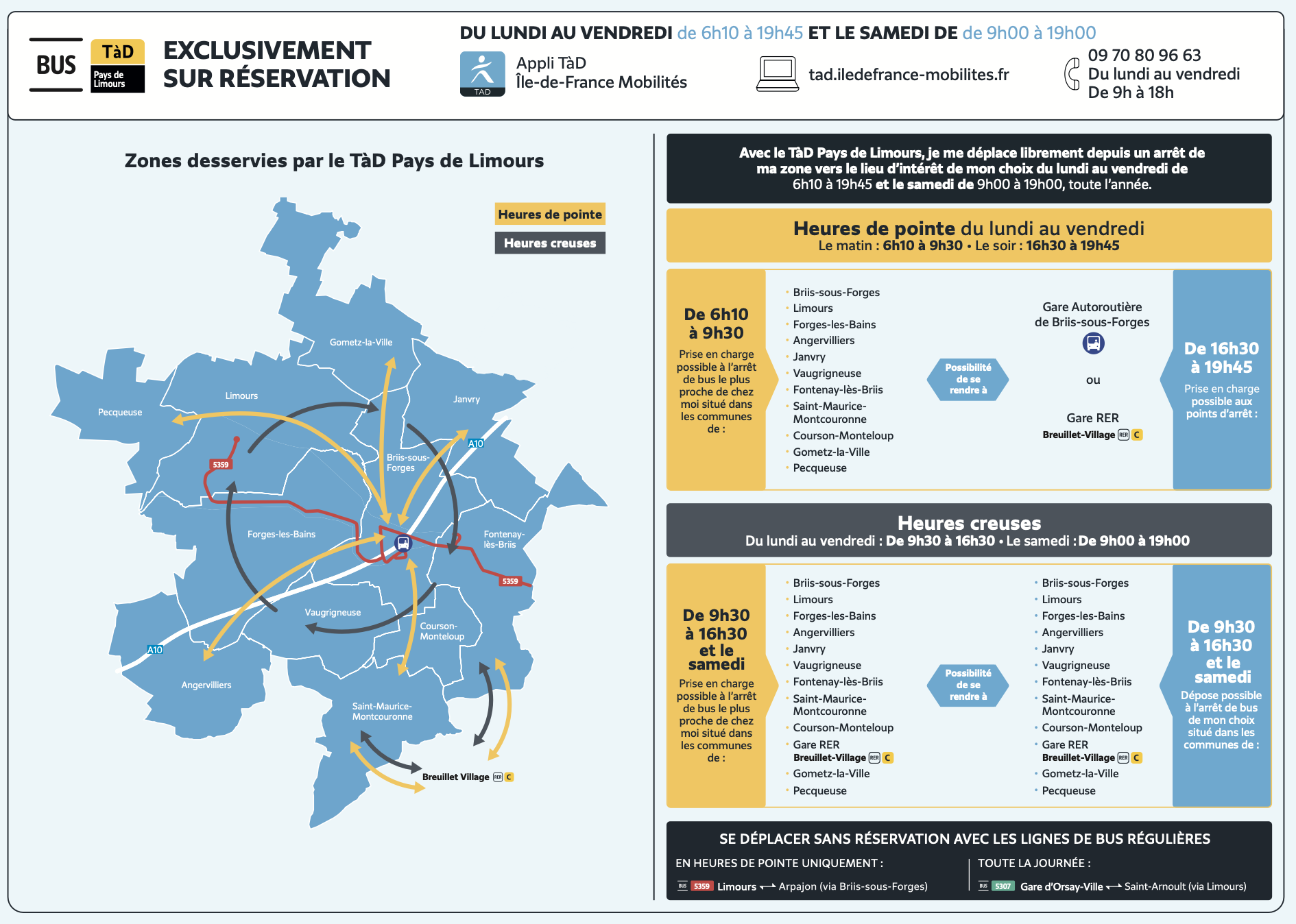 Plan du territoire de Limours desservi par le Transport à la Demande.