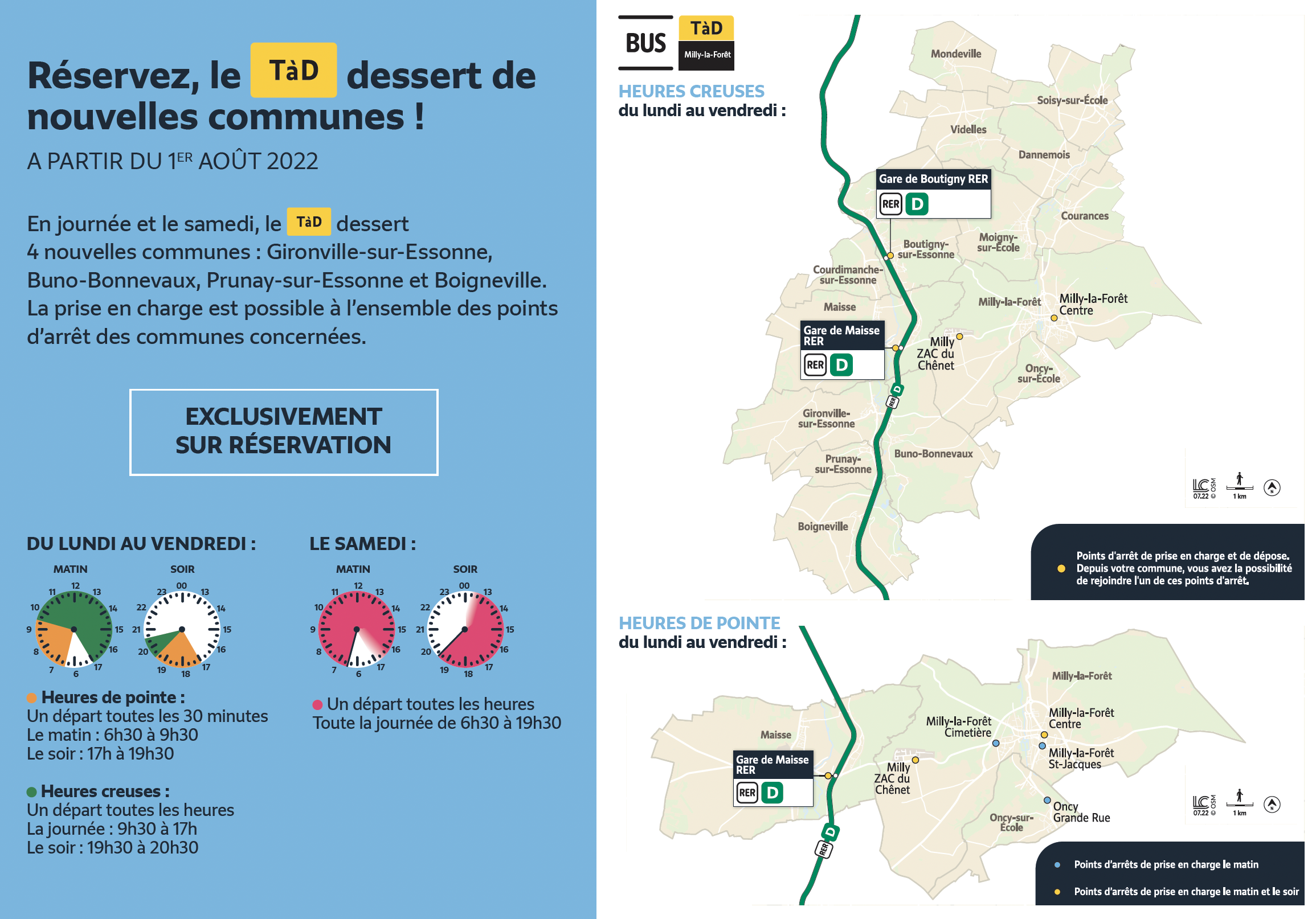 Plan du territoire de Milly-la-Forêt desservi par le Transport à la Demande.