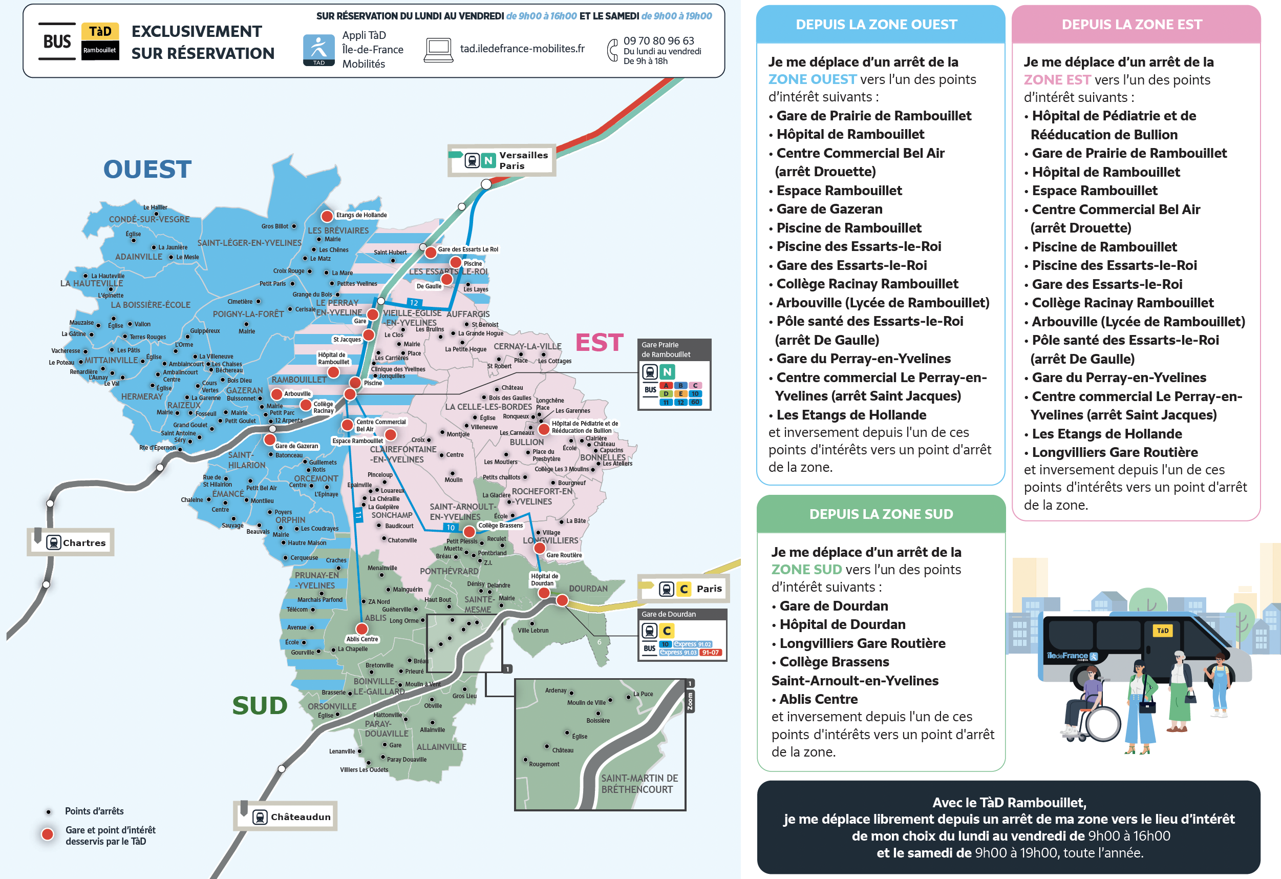 Carte du service du territoire de Rambouillet desservi par le Transport à la Demande.