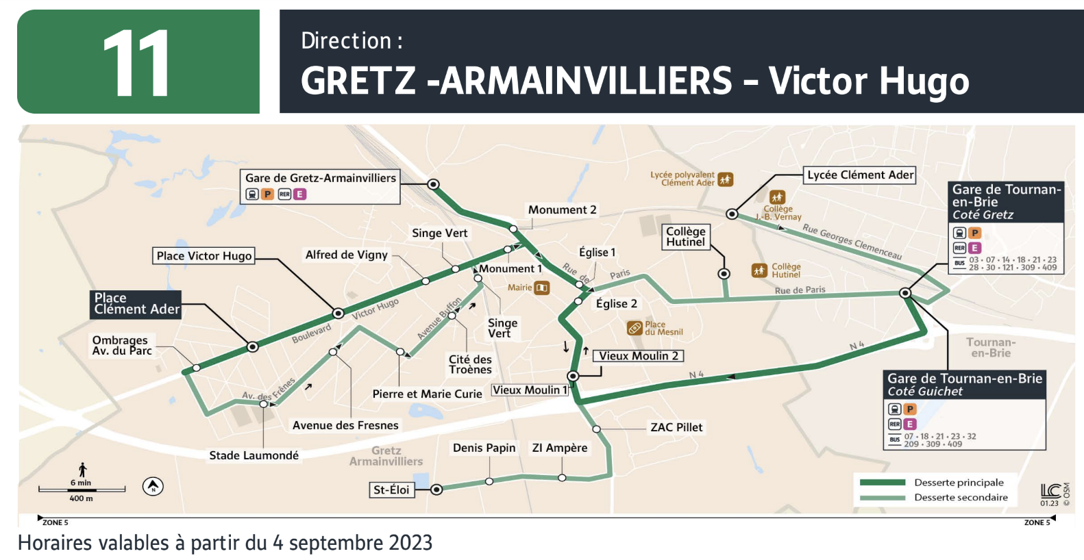 Plan de la ligne de Transport à la demande numéro 7 : Gretz-Armainvilliers - Victor Hugo vers Gare de Tournan / GRETZ – St Eloi.