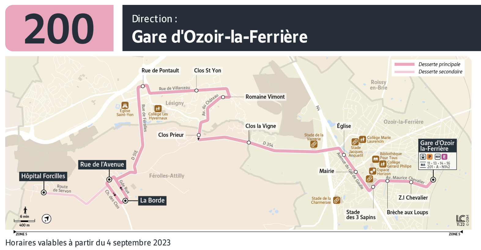 Plan de la ligne de Transport à la demande numéro 200 : La Borde - Ozoir-la-ferrière.