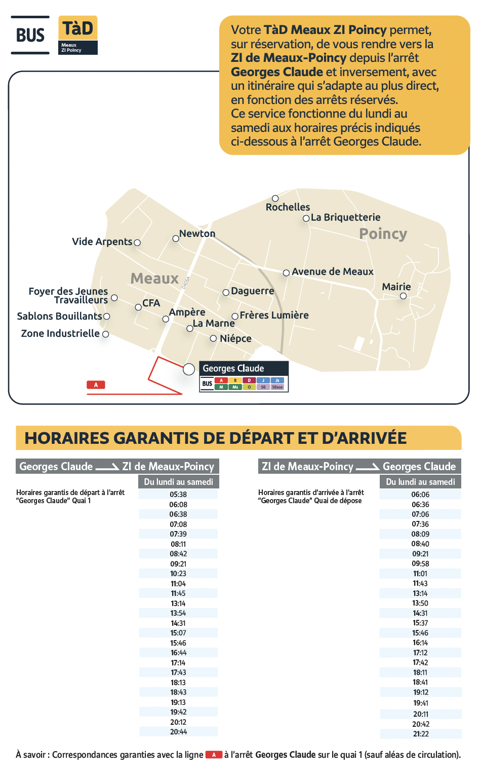 Plan du territoire de Meaux desservi par le Transport à la Demande.