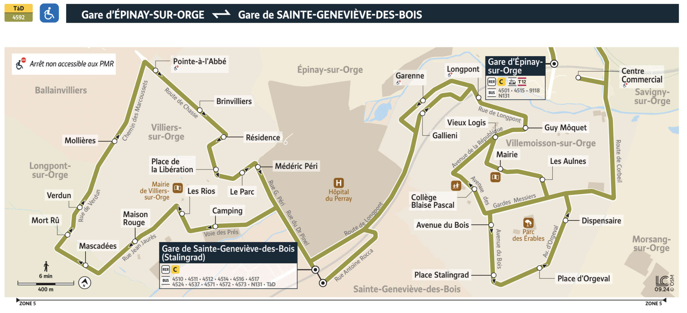 Plan du territoire Coeur d'Essone desservi par le Transport à la Demande.