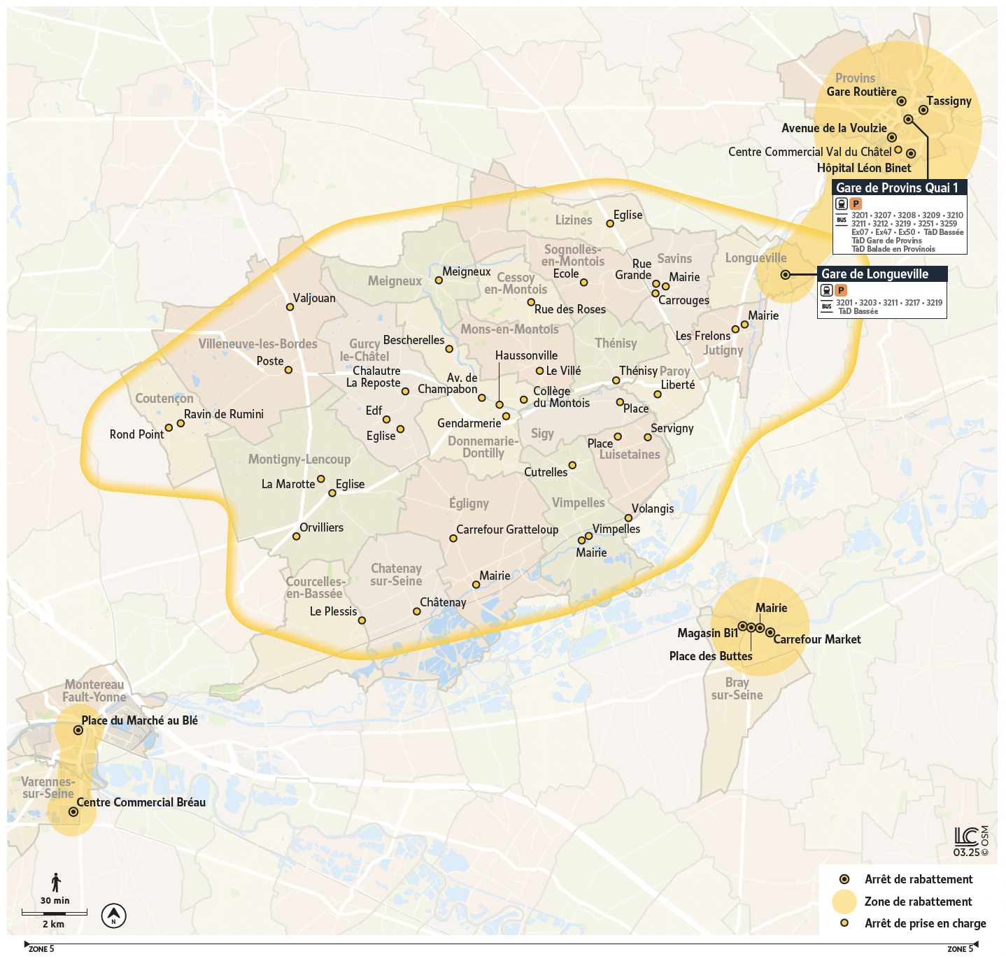 Plan du territoire Bassé Mantois desservi par le Transport à la Demande.