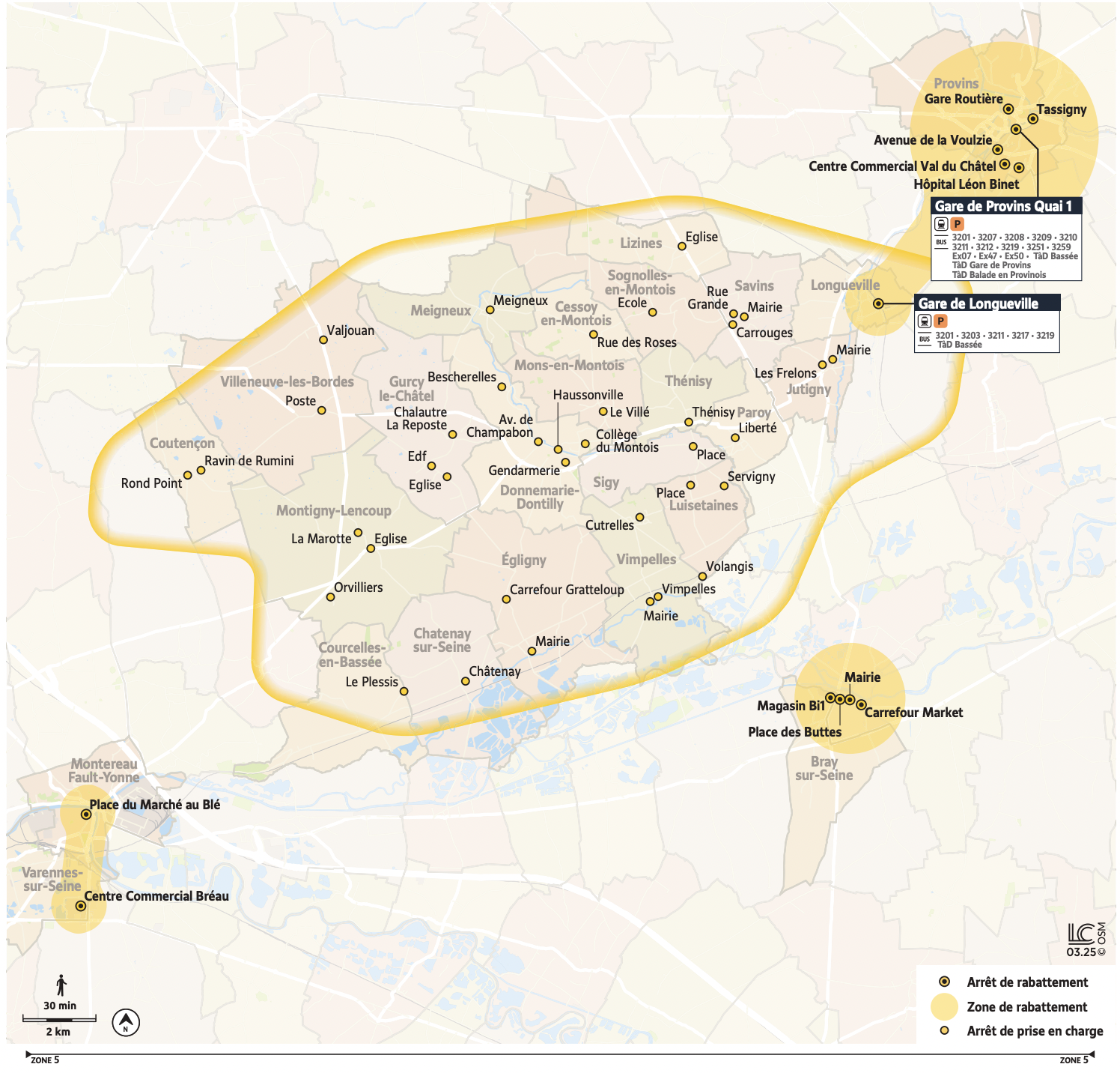 Plan du territoire de Bassé Mantois desservi par le Transport à la Demande.