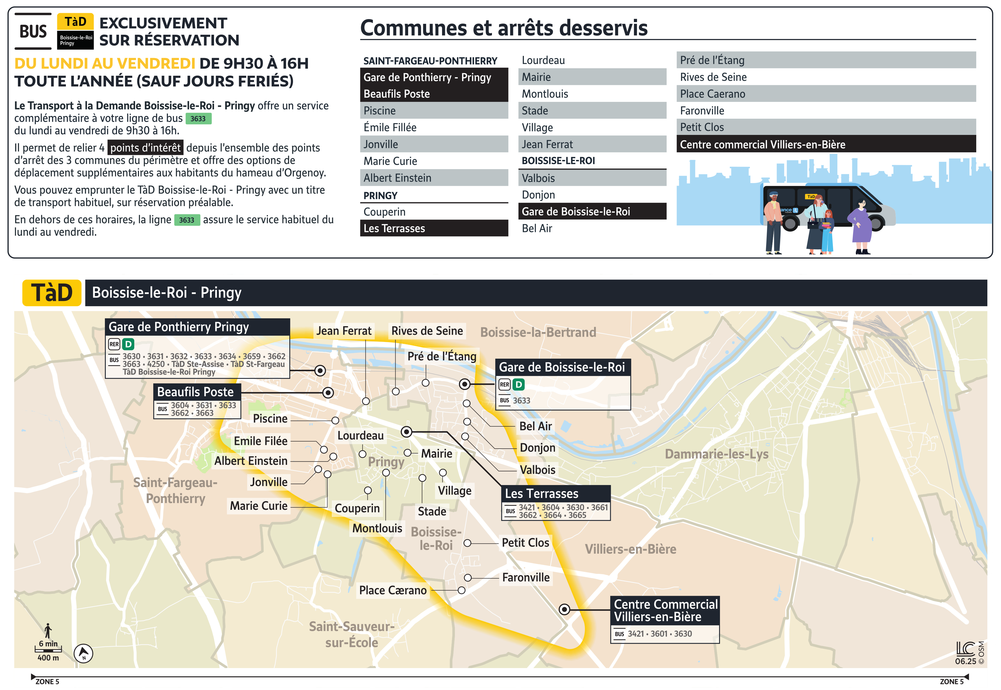 Plan du territoire de Saint-Fargeau - Ste Assise - Boissise Le Roi - Pringy desservi par le Transport à la Demande.