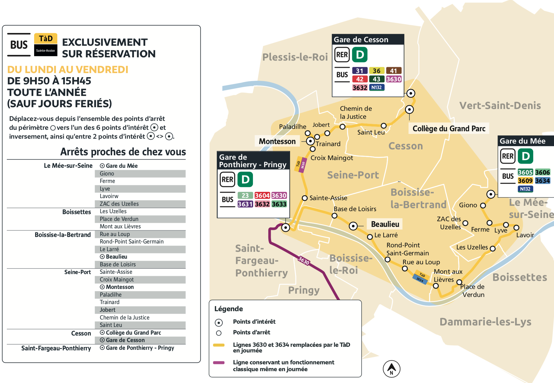 Plan du territoire de Saint-Fargeau - Ste Assise - Boissise Le Roi - Pringy desservi par le Transport à la Demande.