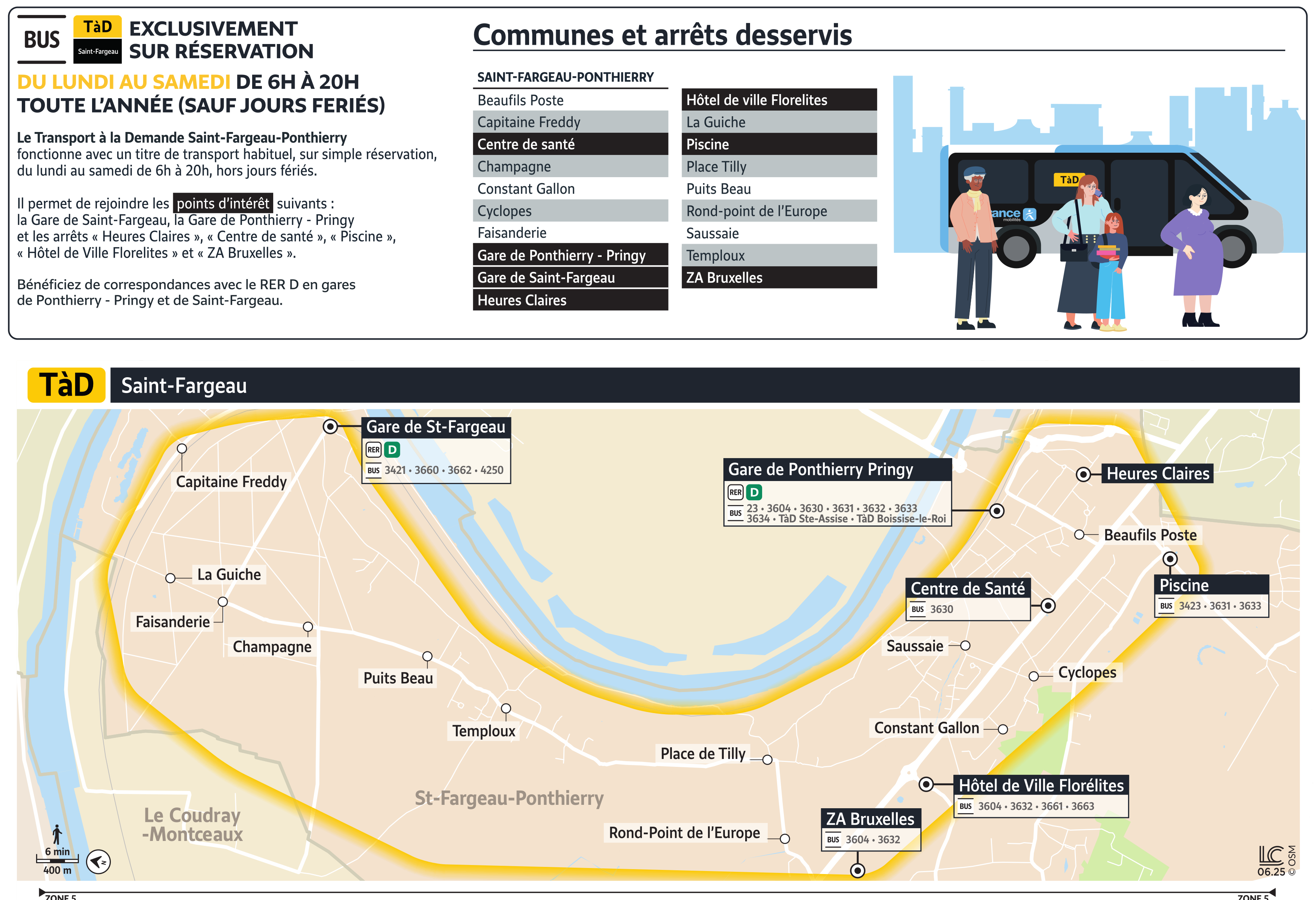 Plan du territoire de Saint-Fargeau - Ste Assise - Boissise Le Roi - Pringy desservi par le Transport à la Demande.