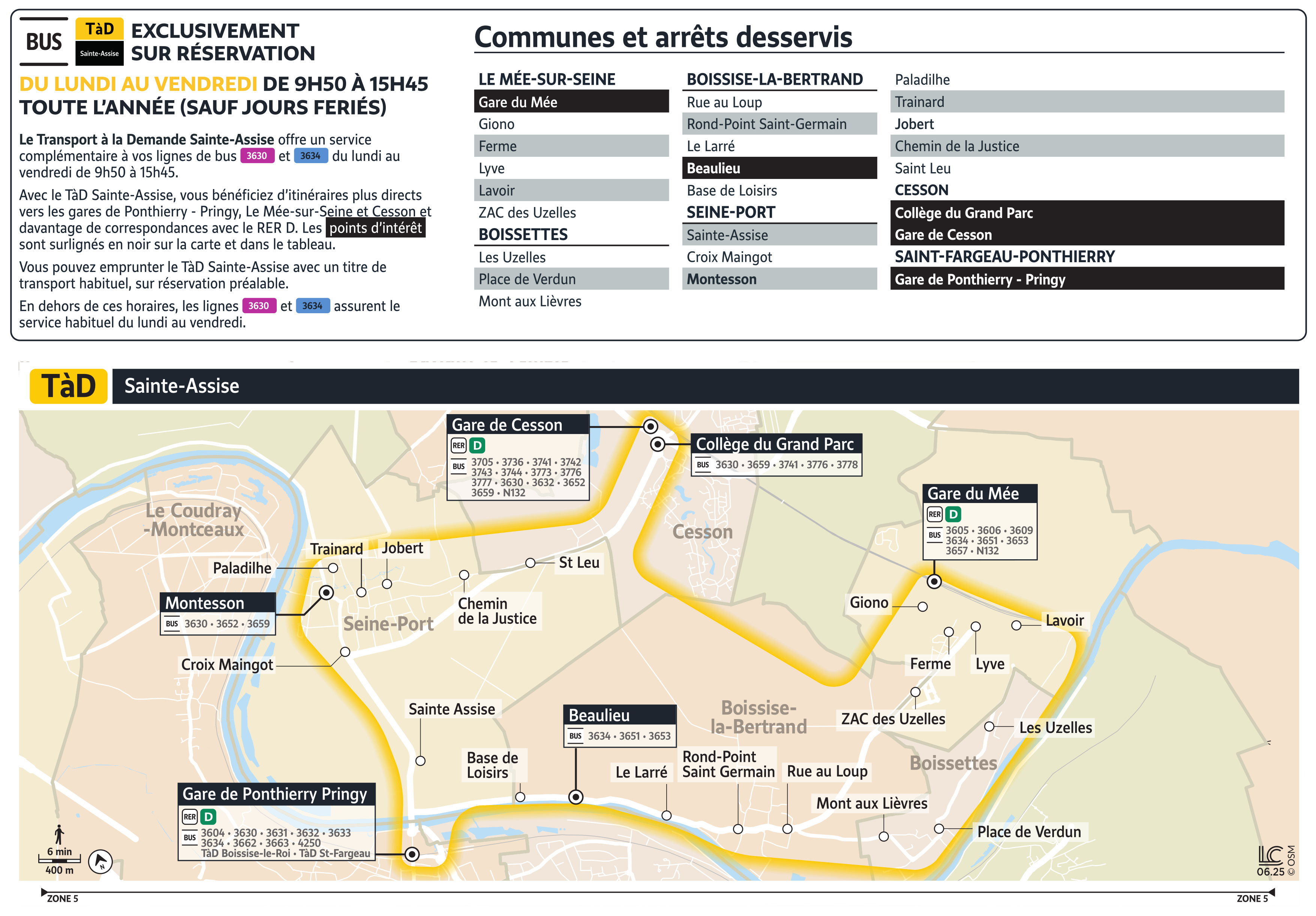 Plan du territoire de Saint-Fargeau - Ste Assise - Boissise Le Roi - Pringy desservi par le Transport à la Demande.