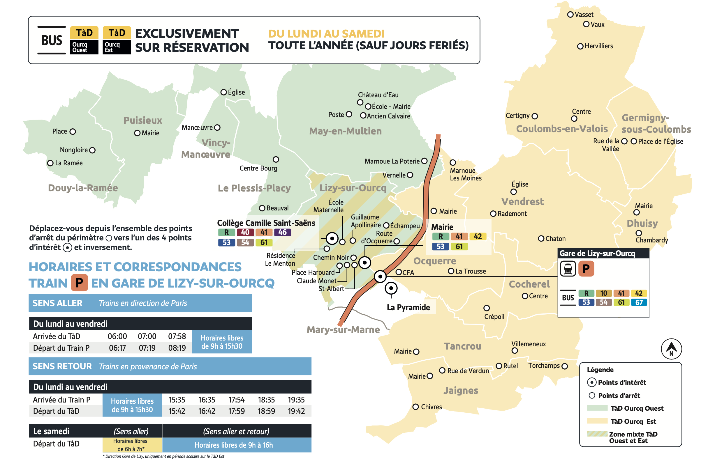 Plan du territoire de Ourcq Est et Ourcq Ouest desservi par le Transport à la Demande.