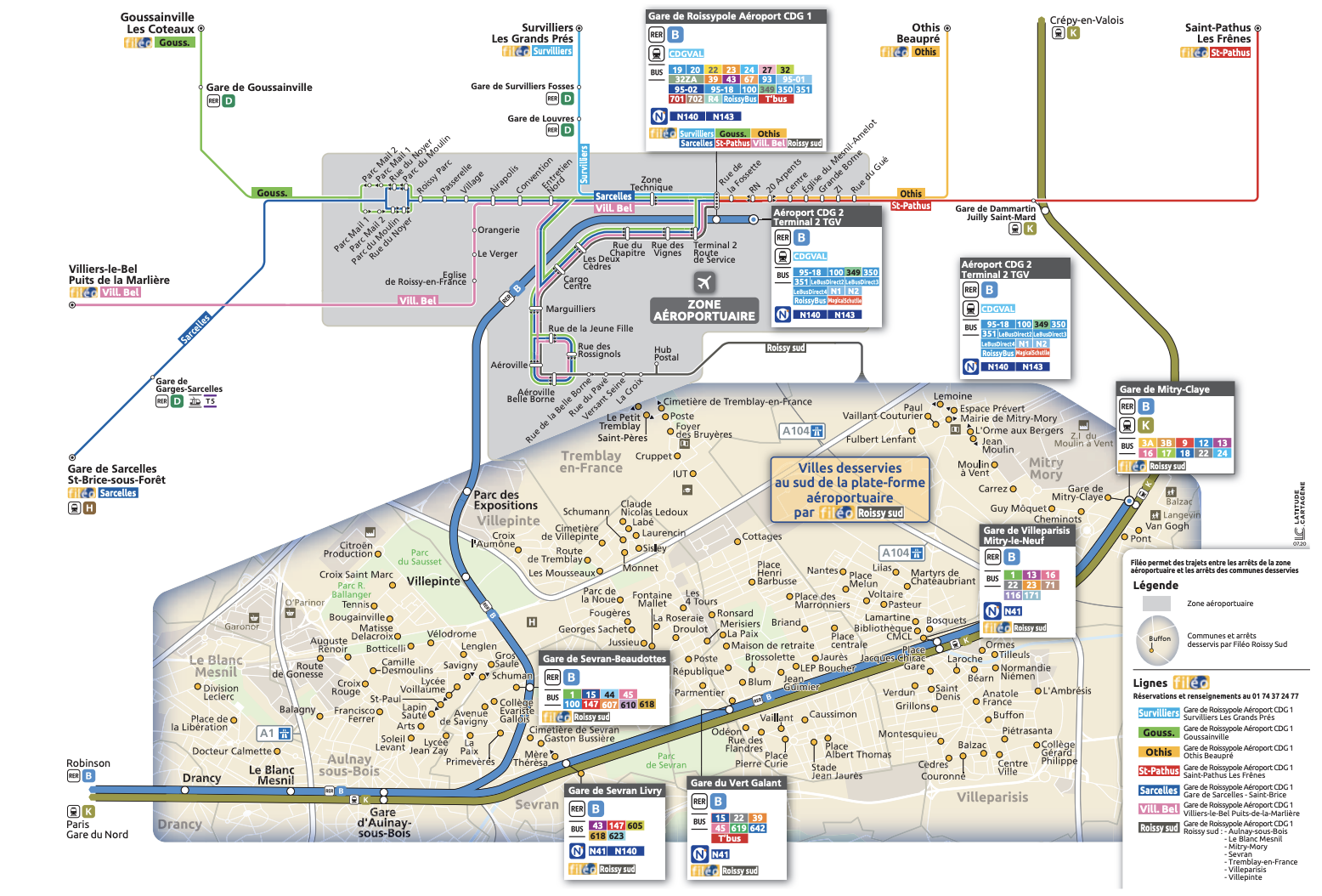 Plan du territoire de Roissy-Sud desservi par le Service Fileo.