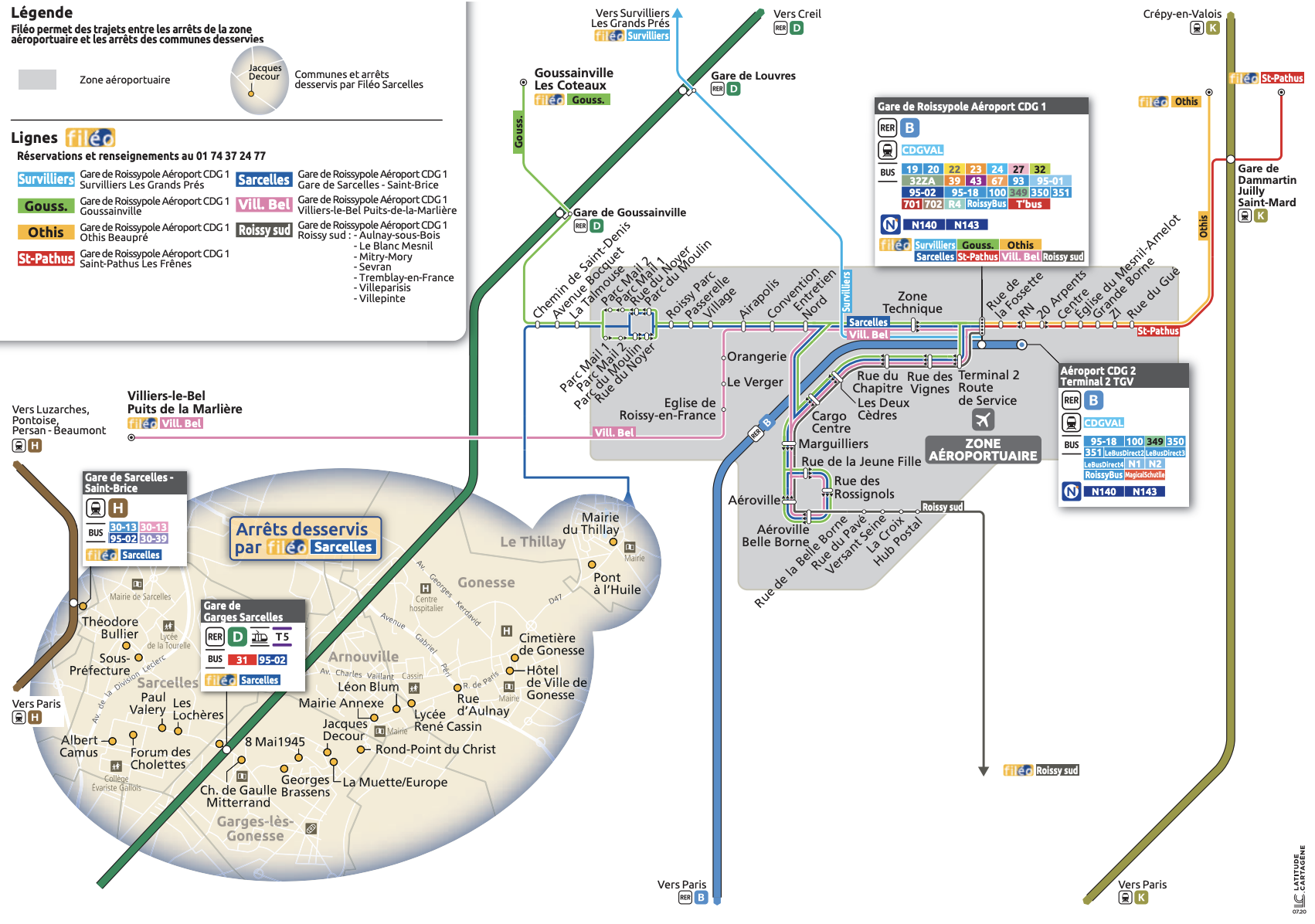 Plan du territoire de Sarcelles desservi par le Service Fileo.