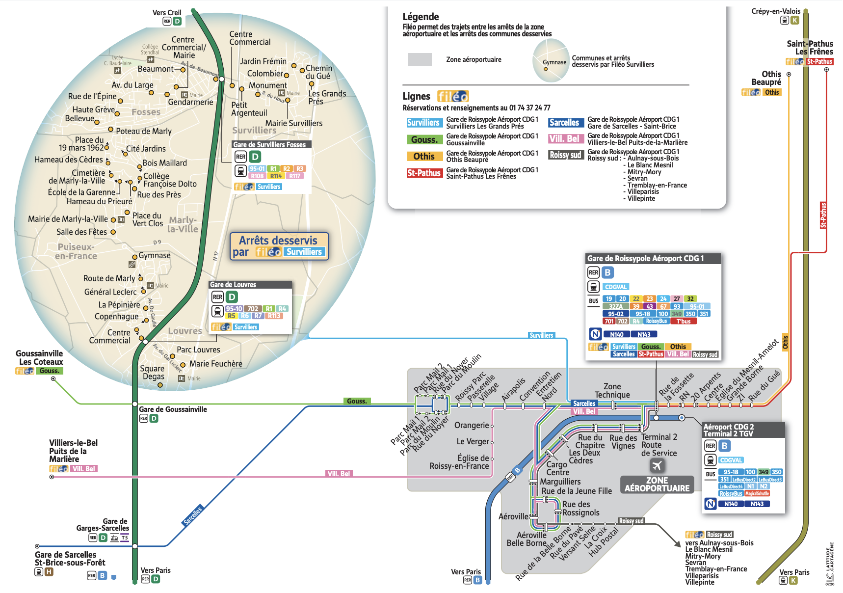 Plan du territoire de Survilliers desservi par le Service Fileo.