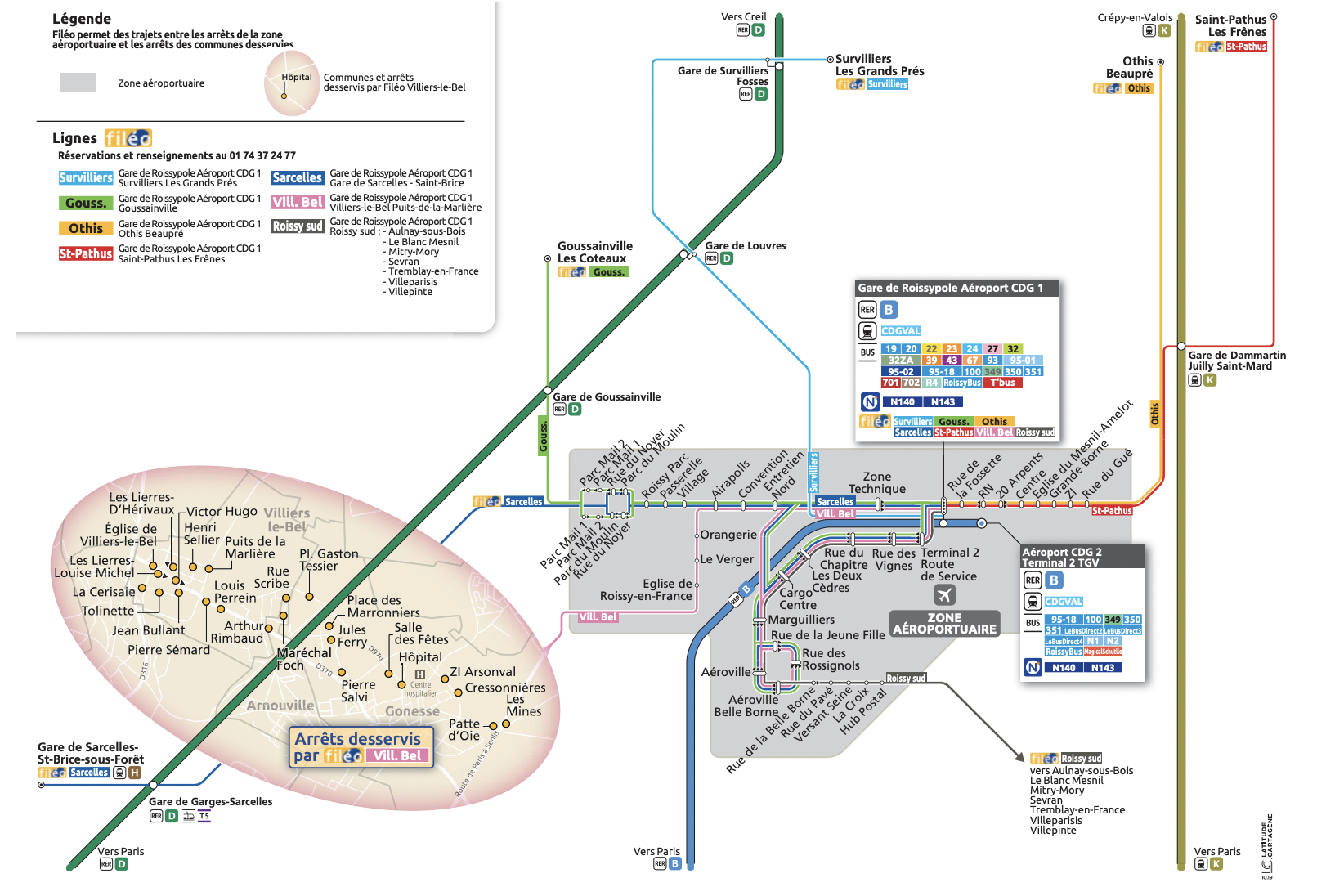 Plan du territoire de Villiers-le-Bel desservi par le Service Fileo.