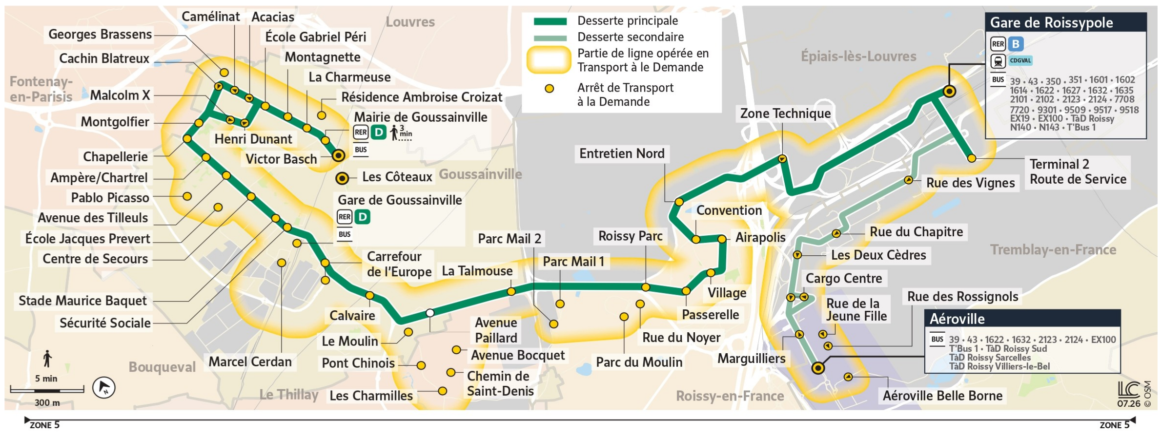 Plan du territoire desservi par le Service TàD Roissy.