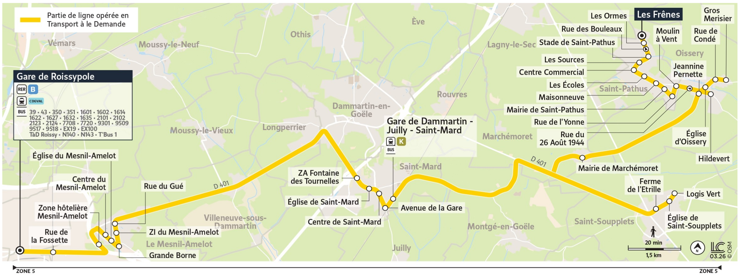 Plan du territoire desservi par le Service TàD Roissy.