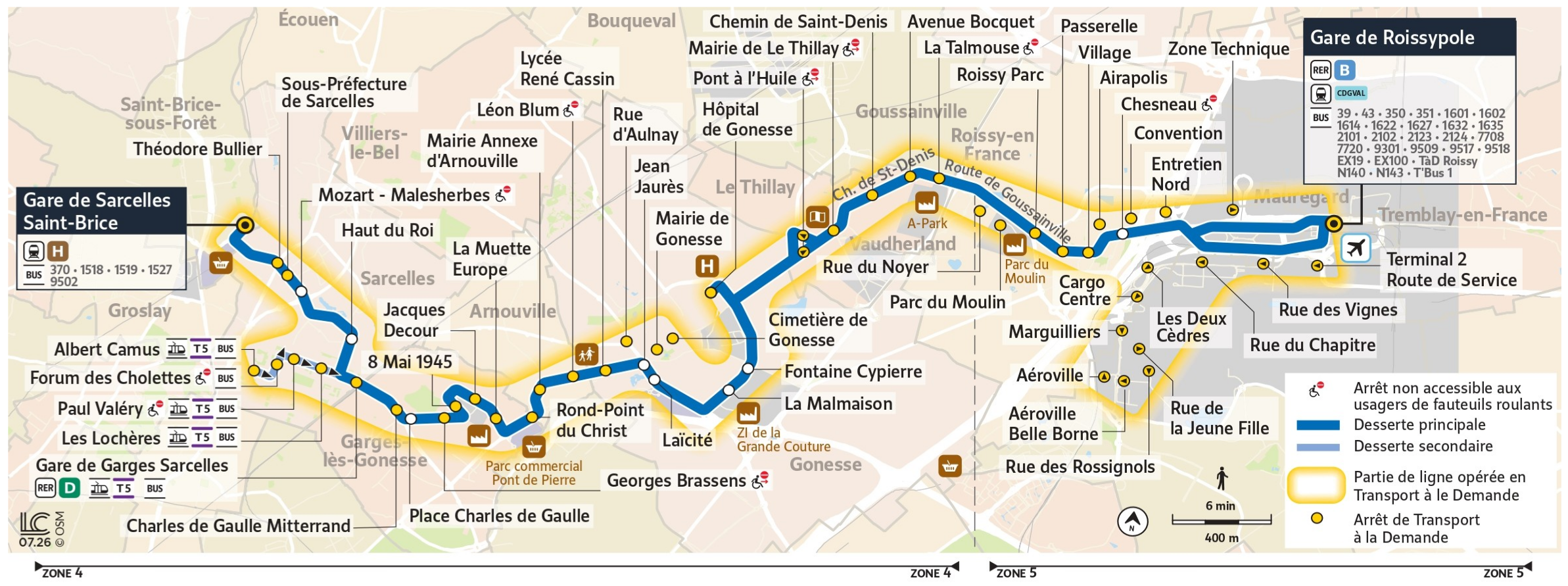 Plan du territoire desservi par le Service TàD Roissy.