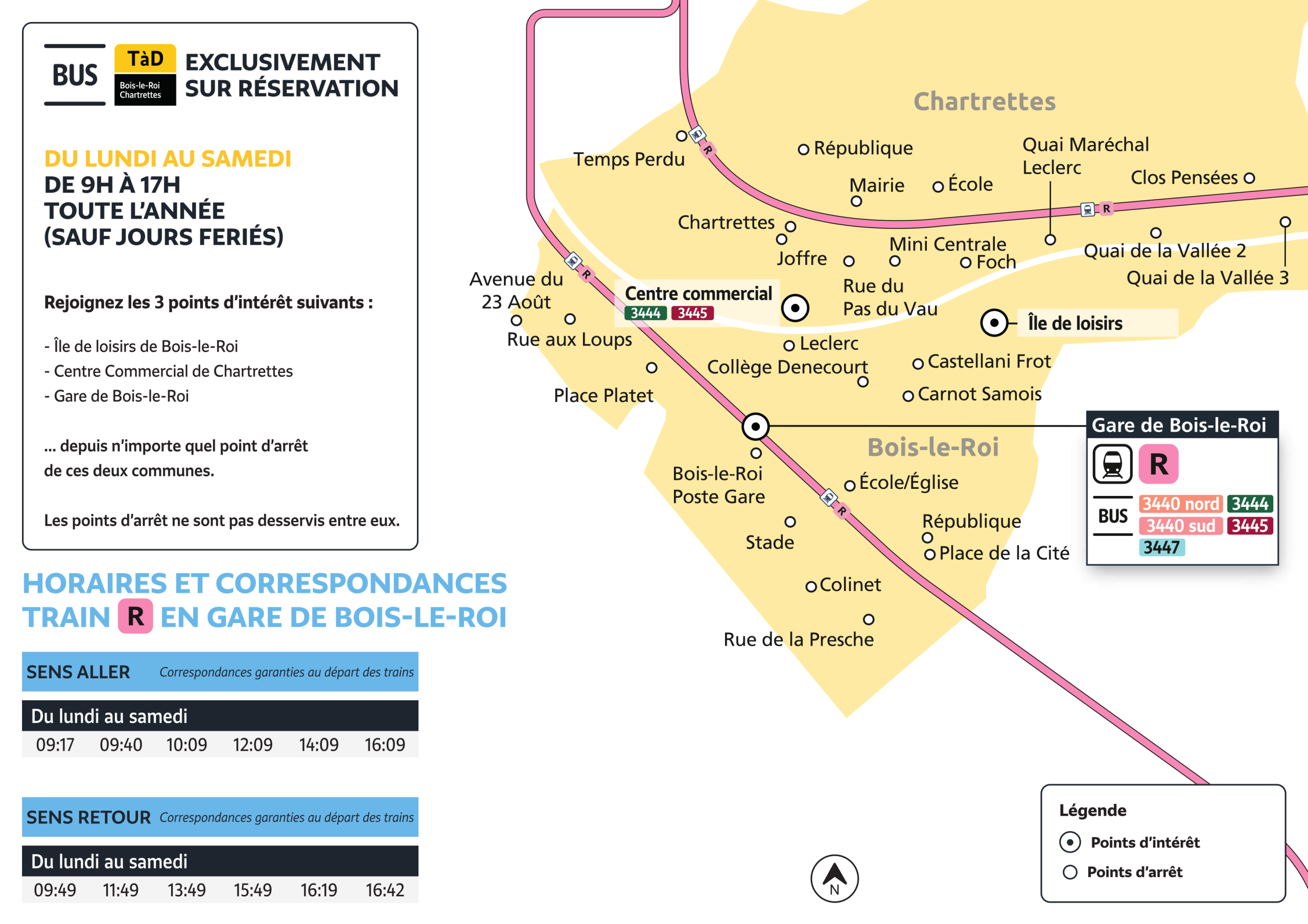 Plan du territoire de Bois-le-Roi - Chartrettes desservi par le Transport à la Demande.